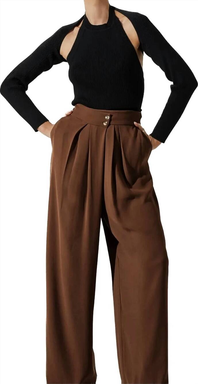 NEW ASTR kara criss-cross pleated wide leg pants in chocolate brown